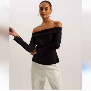 Ted Baker Pholly black fold over off shoulder top 4 small